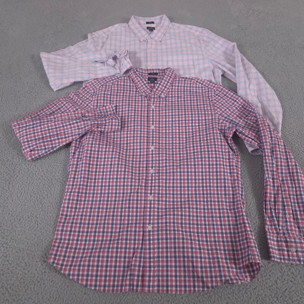 LOT‎ OF 2 J.Crew Shirt Mens XL Pink Blue Gingham Button Down Flex Casual Stretch